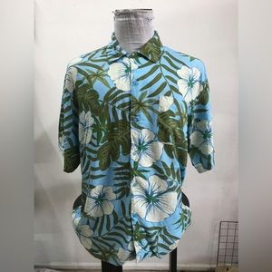 Vintage 90's Puritan XXL Rayon Hibiscus Surf Blue Green Hawaiian Aloha shirt